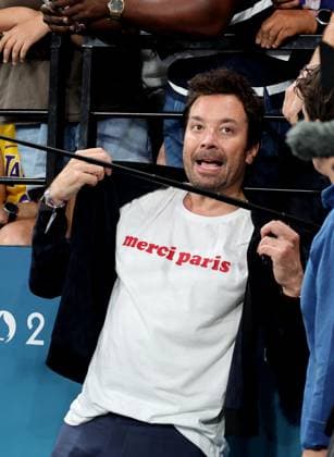 Celebrities in the stands during the Final mens basketball match between US and France 98 87 during the Paris2024 Olympic Games Olympics Jimmy Fallon Celebrities in the stands during the Final mens basketball match between US and France 98 87 during the Paris 2024 Olympic Games Olympics at the Arena Bercy, Ã Paris, France, 10 aoÃ t 2024 Jacovides Perusseau Bestimage Celebrities in the stands during the Final basketball match between US and France during the Paris 2024 Olympic Games Olympics at the Arena Bercy in Paris, France, August 10, 2024 Paris France  Copyright: xJacovides-Perusseaux xBestimagexJacovides-Perusseaux xBestimagex