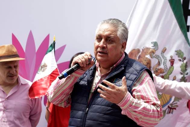 Guadalupe Acosta Naranjo speaking during a rally outside the National Electoral Institute (INE) to protest against the legislative overrepresentation that the National Regeneration Movement (MORENA) party could have. Mexico City Mexico - ZUMAe321 20240811_zia_e321_028 Copyright: xLuisxBarronx