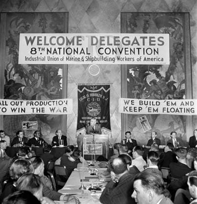Walter Nash, Minister of New Zealand to the U.S., speaking about labor situation in his country, Marine and Shipbuilding Workers Convention, New York City, New York, USA, Marjorie Collins, U.S. Office of War Information, September 1942  Copyright: xCircaxImagesx ghi-circa01680