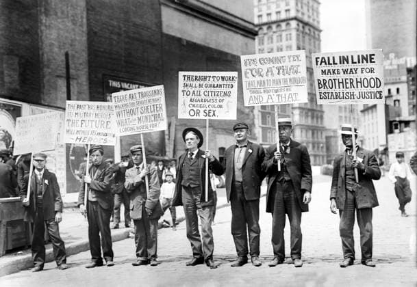 Parade of unemployed men carrying signs, New York City, New York, USA, Bain News Service, May 1909  Copyright: xCircaxImagesx ghi-circa02941