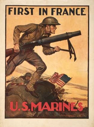 Marines in Combat, First in France, U.S. Marines , World War I U.S. Marines Recruitment Poster, John A. Coughlin, USA, 1917  Copyright: xCircaxImagesx ghi-circa03041