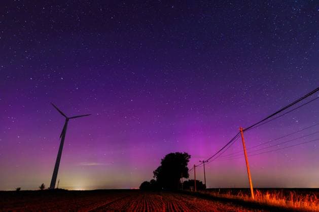 Nordlichter ueber Brandenburg DEU Deutschland Brandenburg Pritzen, 12.08.2024, Nordlichter (Polarlichter Aurora borealis) am Himmel ueber Brandenburg. Polarlichter sind am Nachthimmel ueber der Lausitz nahe der Ortschaft Ressen zu sehen. Besonders starke Sonnenaktivitaet Sonnenstuerme lassen Polarlichter dieser Tage auch ungewoehnlich weit im Sueden erscheinen. Mit blossen Augen ist das Naturphaenomen jedoch kaum zu sehen, durch Kamera- oder Handydisplays und entsprechende Langzeitbelichtungen wird die spekakulaere Lichtshow am Nachthimmel aber sichtbar. Auch Perseiden (Sternschnuppen) sind aktuell gut zu sehen. Mit etwas Glueck konnte man in diesem Jahr den Sternschnuppenregen der Perseiden und die Nordlichter zeitgleich am Himmel beob AF_NPH_89481.jpeg
