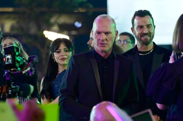 August 14, 2024, Mexico City, Ciudad de Mexico, Mexico: Jenna Ortega, Justin Theroux, Michael Keaton attend the black carpet of Beetlejuice Beetlejuice Fan Event at Cinepolis Toreo Parque Central. on August 14, 2024 in Mexico City, Mexico. Mexico City Mexico - ZUMAe321 20240814_zea_e321_072 Copyright: xCarlosxTischler xEyepixxGroupx