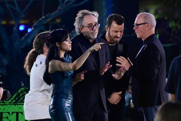 August 14, 2024, Mexico City, Ciudad de Mexico, Mexico: Jenna Ortega, Justin Theroux Tim Burton, Michael Keaton attend the black carpet of Beetlejuice Beetlejuice Fan Event at Cinepolis Toreo Parque Central. on August 14, 2024 in Mexico City, Mexico. Mexico City Mexico - ZUMAe321 20240814_zea_e321_137 Copyright: xCarlosxTischler xEyepixxGroupx