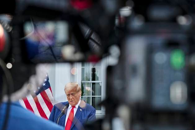Former US President Donald Trump speaks during a press conference at Trump National Golf Club in Bedminster, New Jersey on Thursday, August 15, 2024. The former president s family business is seeking to build residences and retail inside the Trump National Doral Miami resort, according to documents posted on a City of Doral website.  WAX20240815254 BingxGuan