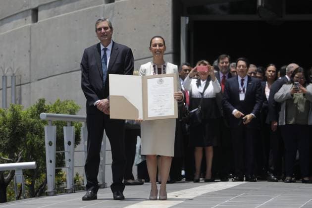 Ceremony of Presentation of Certificate as President to Claudia Sheinbaum Claudia Sheinbaum Pardo shows the certificate of qualified majority received by the Electoral Tribunal of the Judicial Branch of the Federation that certificate as President-Elect of Mexico. on August 15, 2024 in Mexico City, Mexico. (Photo by Ian Robles Eyepix Group) Copyright: xIanxRobles xEyepixxGroupx EL_15082024_127664JPEG