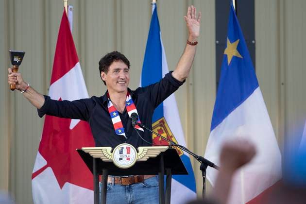 News Themen der Woche KW33 News Bilder des Tages August 15, 2024, Yarmouth, Ns, Canada: Prime Minister Justin Trudeau speaks to the crowd prior to the National Acadian Day concert at the airport in Yarmouth, N.S., on Thursday, August 15, 2024. Yarmouth Canada  - ZUMAc35_ 20240815_zaf_c35_064 Copyright: xRonxWardx