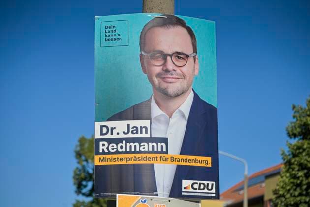 Jan Redmann, CDU, Wahlplakat zur Landtagswahl in Brandenburg am 22.09.2024, Potsdam, Brandenburg, Deutschland *** Jan Redmann, CDU, Election poster for the state election in Brandenburg on 22 09 2024, Potsdam, Brandenburg, Germany