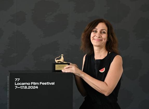 Locarno: Locarno,Switzerland Locarno Film Festival 2024 Award Ceremony photocall Locarno Film Festival 2024 UPSHOT film by Maha Haj director In the photo:Maha Haj director Pardino d Oro Locarno  - ZUMAp169 20240817_zea_p169_053 Copyright: xNickxZonnax