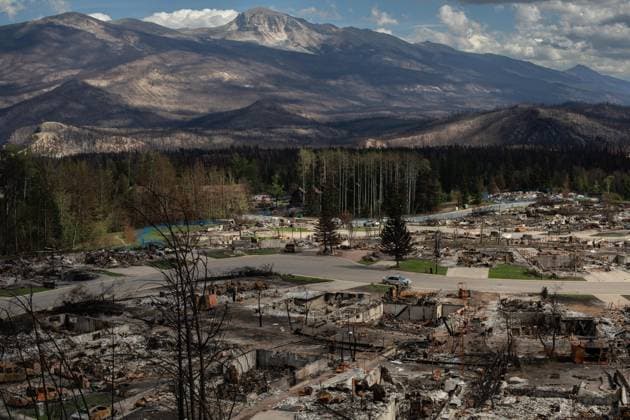 August 19, 2024, Jasper, Ab, CANADA: A devastated neighbourhood in west Jasper, Alberta on Monday August 19, 2024. Wildfire caused evacuations and widespread damage in the National Park and Jasper townsite. Jasper CANADA  - ZUMAc35_ 20240819_zaf_c35_052 Copyright: xAmberxBrackenx