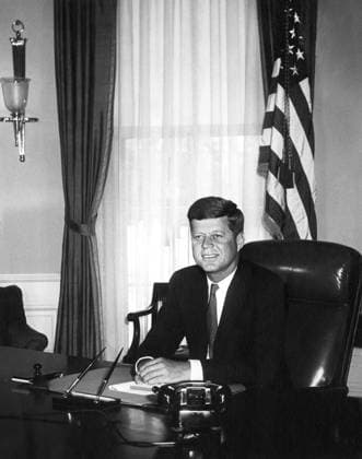 January 21, 1961, Washington, District Of Columbia, USA: U.S. President John Kennedy at his desk (first White House photograph made of the President at his desk), Oval Office, White House, Washington, D.C., USA, Abbie Rowe, White House Photographs, January 21, 1961 Washington USA  - ZUMAg145 19610121_aza_g145_001 Copyright: xJTxVintagex