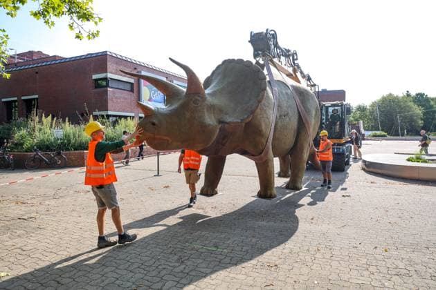 When heavy dinosaurs fly Models moved in front of the LWL Museum of Natural History Landmarks of the museum mark the new museum entrance The LWL Museum of Natural History is getting an extension on the museum forecourt For the duration of the construction work, the dinosaurs mark the new, temporary entrance to the museum Münster, North Rhine-Westphalia, DEU, German