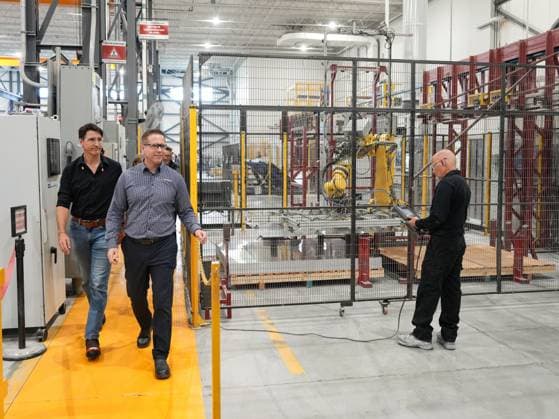 August 22, 2024, Sherbrooke, Pq, CANADA: Prime Minister Justin Trudeau, left, tours Verbom, a sheet metal processing company, with president and CEO Alexandre Gosselin, in Sherbrooke, Que., Thursday, Aug. 22, 2024. Sherbrooke CANADA - ZUMAc35_ 20240822_zaf_c35_055 Copyright: xChristinnexMuschix