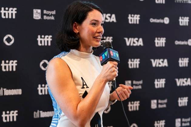 August 22, 2024, Toronto, On, Canada: Actor Andrea Werhun, from the film Paying For It, speaks to media at the 2024 TIFF press conference and festival kickoff in Toronto, Thursday, Aug. 22, 2024. Toronto Canada  - ZUMAc35_ 20240822_zaf_c35_124 Copyright: xPaigexTaylorxWhitex