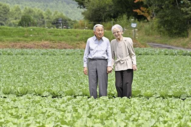Bilder des Jahres 2024, Entertainment 08 August Entertainment Themen der Woche KW34 Entertainment Bilder des Tages Former Japan emperor, empress in Karuizawa Former Japanese Emperor Akihito and former Empress Michiko stroll in a vegetable field in the Nagano Prefecture resort town of Karuizawa, central Japan, on Aug. 23, 2024. (Pool photo)  A14AA0003319608P