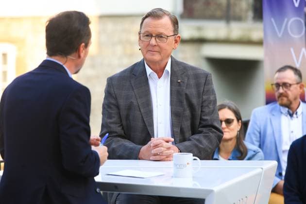 ZDF Morgenmagazin Live zur Thüringer Landtagswahl Erfurt, 23.08..2024 Bodo Ramelow beim ZDF Morgenmagazin zur Landtagswahl Live aus Erfurt Thüringen Germany *** ZDF Morgenmagazin Live for the Thuringian state election Erfurt, 23 08 2024 Bodo Ramelow at ZDF Morgenmagazin for the state election Live from Erfurt Thuringia Germany Copyright: xMatthiasxGränzdörferx