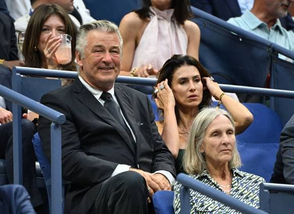 FLUSHING NY- AUGUST 26: Alec Baldwin and Hilaria Baldwin are seen watching Sloane Stephens Vs Clara Burel on Arthur Ashe Stadium at the USTA Billie Jean King National Tennis Center on August 26, 2024 in Flushing Queens. Copyright: xmpi04x