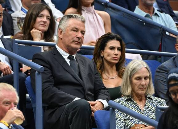 FLUSHING NY- AUGUST 26: Alec Baldwin and Hilaria Baldwin are seen watching Sloane Stephens Vs Clara Burel on Arthur Ashe Stadium at the USTA Billie Jean King National Tennis Center on August 26, 2024 in Flushing Queens. Copyright: xmpi04x