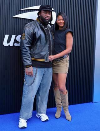 US Open - Celebs on the blue carpet - Day 4 Chanel Iman and Davon Godchaux arrive at the second round of the US Open tennis tournament in New York, NY on August 29, 2024. Photo by Charles Guerin ABACAPRESS.COM New York NY USA  Copyright: xGuerinxCharles ABACAx