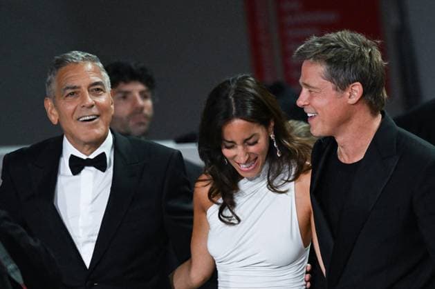 Venice Wolfs Premiere George Clooney, Ines de Ramon and Brad Pitt attending the Wolfs Premiere as part of the 81st Venice International Film Festival, in Venice, Italy on September 01, 2024. Photo by Aurore Marechal ABACAPRESS.COM Venice Italy  Copyright: xMarechalxAurore ABACAx