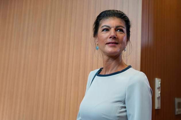 Pressekonferenz, Bündnis Sahra Wagenknecht Pressekonferenz zu den Landtagswahlen in Sachsen und Thüringen, Bündnis Sahra Wagenknecht, BSW Parteivorsitzende, Sahra Wagenknecht Berlin Berlin GER *** Press conference, Alliance Sahra Wagenknecht Press conference on the state elections in Saxony and Thuringia, Alliance Sahra Wagenknecht, BSW Party Chairwoman, Sahra Wagenknecht Berlin Berlin GER