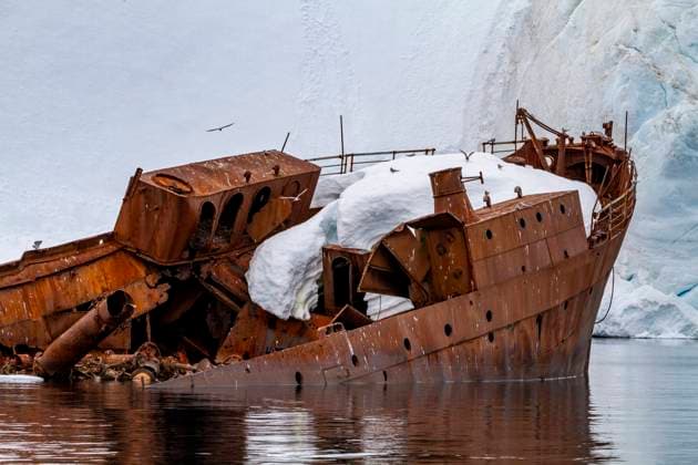 Views of the wreck of the Guvernoren, a 20th century whale processing ship, in the Enterprise Islands, Antarctica, Polar Regions Copyright: MichaelxNolan 1112-9337 RECORD DATE NOT STATED