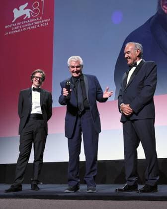 Venice: Venice, 81st Venice International Film Festival, Cartier Glory To The Filmmaker Award Ceremony. Pictured: Claude Lelouch, Rodolphe Ratzel, Alberto Barbera Venice  - ZUMAp169 20240902_zea_p169_2038 Copyright: xAlbertoxTerenghi PoolxxEvenx