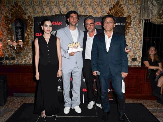 Venice, 81st Venice Film Festival 2024 -. Ciak Award. In the photo: Selene Caramazza, Pietro Castellitto, Sergio Castellitto and Flavio Natalia  Copyright: xManuelexMangiarottix xipa-agencyx xPoolxPhotoxEventsx04x IPA_Agency_IPA49388098