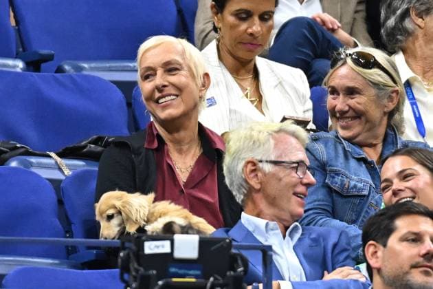 US Open - Celebs Attending Former tennis champion Martina Navratilova (USA) and her dog attend semifinal matches at the 2024 US Open at Billie Jean National Tennis Center in New York City, NY, USA, on September 5, 2024. Photo by Corinne Dubreuil ABACAPRESS.COM New York City NY United States  Copyright: xDubreuilxCorinne ABACAx