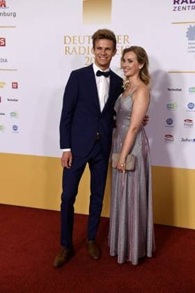 Andreas Wellinger with his wife Jacqueline Wellinger at the German Radio Award ceremony on 05 09 2024 at the Stage Theater Neue Flora in Hamburg