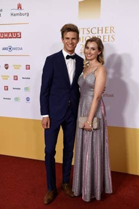 Andreas Wellinger with his wife Jacqueline Wellinger at the German Radio Award ceremony on 05 09 2024 at the Stage Theater Neue Flora in Hamburg