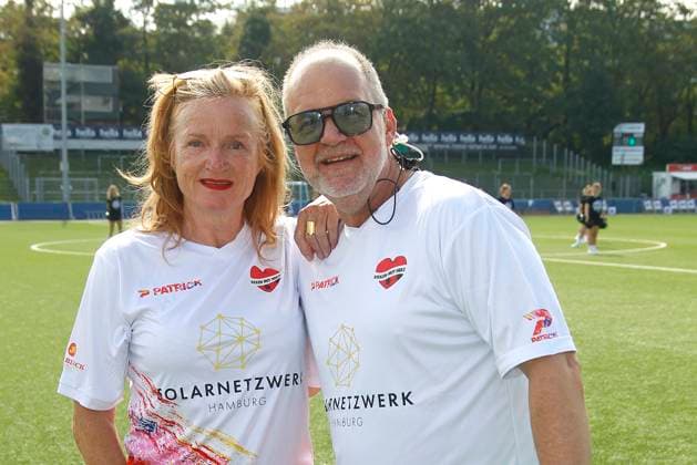Nina Petri and Marek Erhardt at the Kicken mit Herz charity football match in aid of the childrens heart ward at Eppendorf University Hospital on 8 September 2024 in Hamburg Kicken mit Herz 2024 charity event in Hamburg