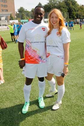 Jerry Kwarteng and Esther Roling at the Kicken mit Herz charity football match for the benefit of the childrens heart ward at Eppendorf University Hospital on 8 September 2024 in Hamburg Kicken mit Herz 2024 charity event in Hamburg