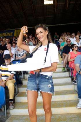Yasmina Filali at the charity football match Kicken mit Herz in aid of the childrens cardiac ward at Eppendorf University Hospital on 8 September 2024 in Hamburg Kicken mit Herz 2024 charity event in Hamburg