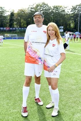 Rolf Harald Fuhrmann and Esther Roling at the 16 charity football match Kicken mit Herz for the benefit of the childrens heart ward at UKE Eppendorf in Hamburg on 08 09 2024