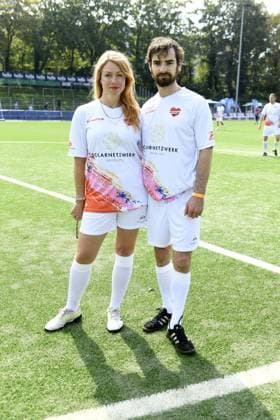 Esther Roling and Aaron Hilmer at the 16 charity football match Kicken mit Herz in aid of the childrens cardiac ward at UKE Eppendorf in Hamburg on 08 09 2024