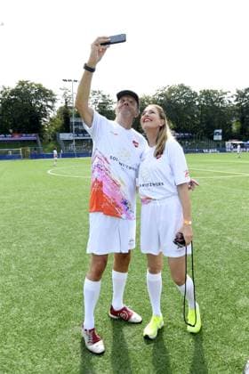 Rolf Harald Fuhrmann and Esther Roling at the 16 charity football match Kicken mit Herz for the benefit of the childrens heart ward at UKE Eppendorf in Hamburg on 08 09 2024
