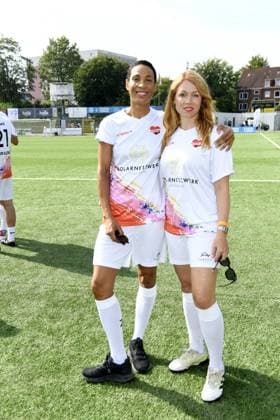 Annabelle Mandeng and Esther Roling at the 16 charity football match Kicken mit Herz in aid of the childrens heart ward at UKE Eppendorf in Hamburg on 08 09 2024