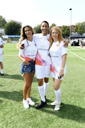 Yasmina Filali, Annabelle Mandeng and Esther Roling at the 16 charity football match Kicken mit Herz in aid of the childrens cardiac ward at UKE Eppendorf in Hamburg on 08 09 2024