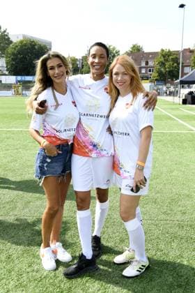 Yasmina Filali, Annabelle Mandeng and Esther Roling at the 16 charity football match Kicken mit Herz in aid of the childrens cardiac ward at UKE Eppendorf in Hamburg on 08 09 2024