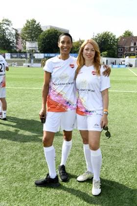 Annabelle Mandeng and Esther Roling at the 16 charity football match Kicken mit Herz in aid of the childrens heart ward at UKE Eppendorf in Hamburg on 08 09 2024