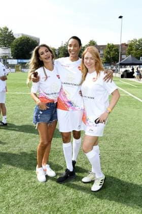 Yasmina Filali, Annabelle Mandeng and Esther Roling at the 16 charity football match Kicken mit Herz in aid of the childrens cardiac ward at UKE Eppendorf in Hamburg on 08 09 2024