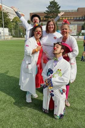 KICKING WITH A HEART, 08 09 2024 Katharina Fegebank with the clinic clowns, KICKING WITH A HEART the charity football match in aid of the childrens ward of the UKE in the SC Victoria stadium, Hamburg, 08 09 2024 Copyright: xEventpressxMPx