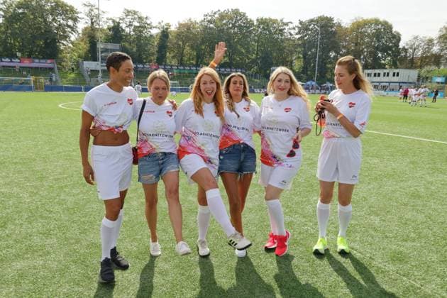 KICKEN MIT HERZ, 08 09 2024 Annabelle Mandeng, Nova Meierhenrich, Esther Roling, Yasmina Fiilali, Sandra Quadflieg, Julia Stinshoff, Kicken mit Herz the charity football match in aid of the childrens ward of the UKE in the stadium of SC Victoria, Hamburg, 08 09 2024 Copyright: xEventpressxMPx
