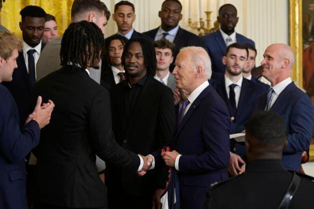 DC: President Biden hold a Huskies Men™s Basketball Team celebration US President Joe Biden delivers remarks and welcomes the University of Connecticut Huskies Men s Basketball Team to the White House to celebrate their 2023-2024 NCAA championship season in the East Room of the White House in Washington, DC, USA, on September 10, 2024. WASHINGTON DC USA  Copyright: xLeninxNollyx originalFilename: nollyaraujo-dcpresid240910_npiQv.jpg