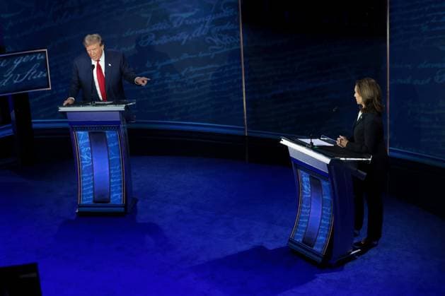 Republican presidential nominee, former U.S. President Donald Trump, debates Democratic presidential nominee, U.S. Vice President Kamala Harris, for the first time during the presidential election campaign at The National Constitution Center on Tuesday, September 10, 2024 in Philadelphia, Pennsylvania. Pool  WASP20240910133 WinxMcNamee