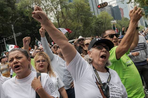 September 10, 2024, Mexico, Mexico: Workers of the Mexican judicial system chant slogans during the demonstration outside the Senate of the Republic where the new reform of the country s judicial system is being studied. The protests that are shaking Mexico are a direct response to the judicial reform proposal presented by President AndrÃ s Manuel Lopez Obrador. This reform, which seeks to modify the structure and functioning of the Judiciary, has generated a wave of criticism and mobilizations from various sectors of society. Especially from workers in the Justice system who say this Reform threatens judicial independence: Critics argue that the reform sought to subject the Judicial Branch to the Executive, weakening the separation of pow - ZUMAs197 20240910_aaa_s197_445 Copyright: xIsraelxFuguemannx