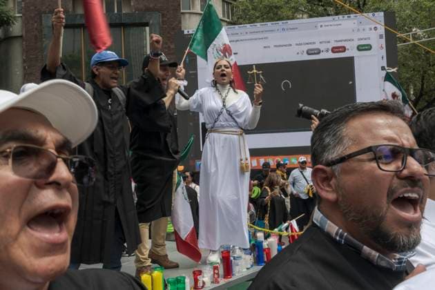 September 10, 2024, Mexico, Mexico: Workers of the Mexican judicial system chant slogans during the demonstration outside the Senate of the Republic where the new reform of the country s judicial system is being studied. The protests that are shaking Mexico are a direct response to the judicial reform proposal presented by President AndrÃ s Manuel Lopez Obrador. This reform, which seeks to modify the structure and functioning of the Judiciary, has generated a wave of criticism and mobilizations from various sectors of society. Especially from workers in the Justice system who say this Reform threatens judicial independence: Critics argue that the reform sought to subject the Judicial Branch to the Executive, weakening the separation of pow - ZUMAs197 20240910_aaa_s197_451 Copyright: xIsraelxFuguemannx