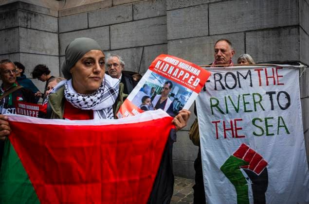 News Themen der Woche KW37 News Bilder des Tages September 11, 2024, Brussels, Bxl, Belgium: Pro Palestinian activists hold the protest in front of the Belgian Ministry of Foreign Affairs in Brussels on 11 09 2024 demanding a ceasefire in Gaza. Organized by a coalition of civil society groups, the protest called for concrete actions from the Belgian government to increase international pressure on Israel. Protestors urged compliance with the July 2024 advisory opinion of the International Court of Justice, which mandates third-party states to halt trade and investment that sustain illegal Israeli settlements in occupied Palestinian territory. A delegation, including Tala Nasir from Addameer, was received by the Belgian Foreign Ministry to discuss the systemic human rights violations in - ZUMAw80_ 20240911_faf_w80_027 Copyright: xWiktorxDabkowskix