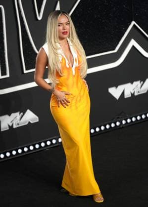 Karol G arrives on the red carpet at the 2024 MTV Video Music Awards VMA s at the UBS Arena in Elmont, New York on Wednesday, September 11, 2024.  NYP202409111023 DerekxC.xFrench